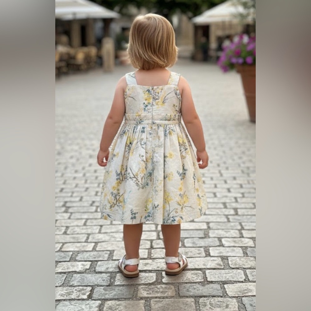 Edgehill Collection Cream and Yellow Floral Kids Dress - Picture 2 of 2